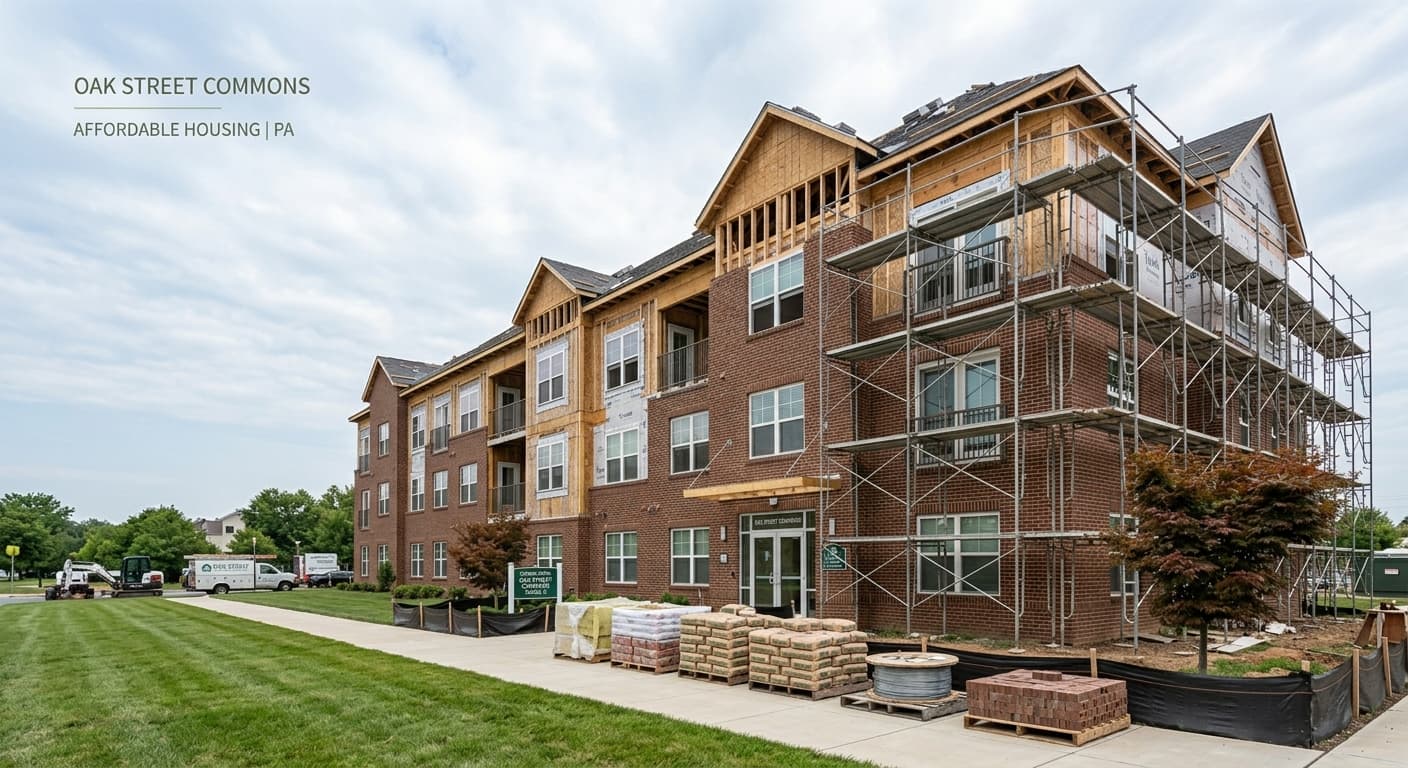 Multifamily residential building under construction with scaffolding
